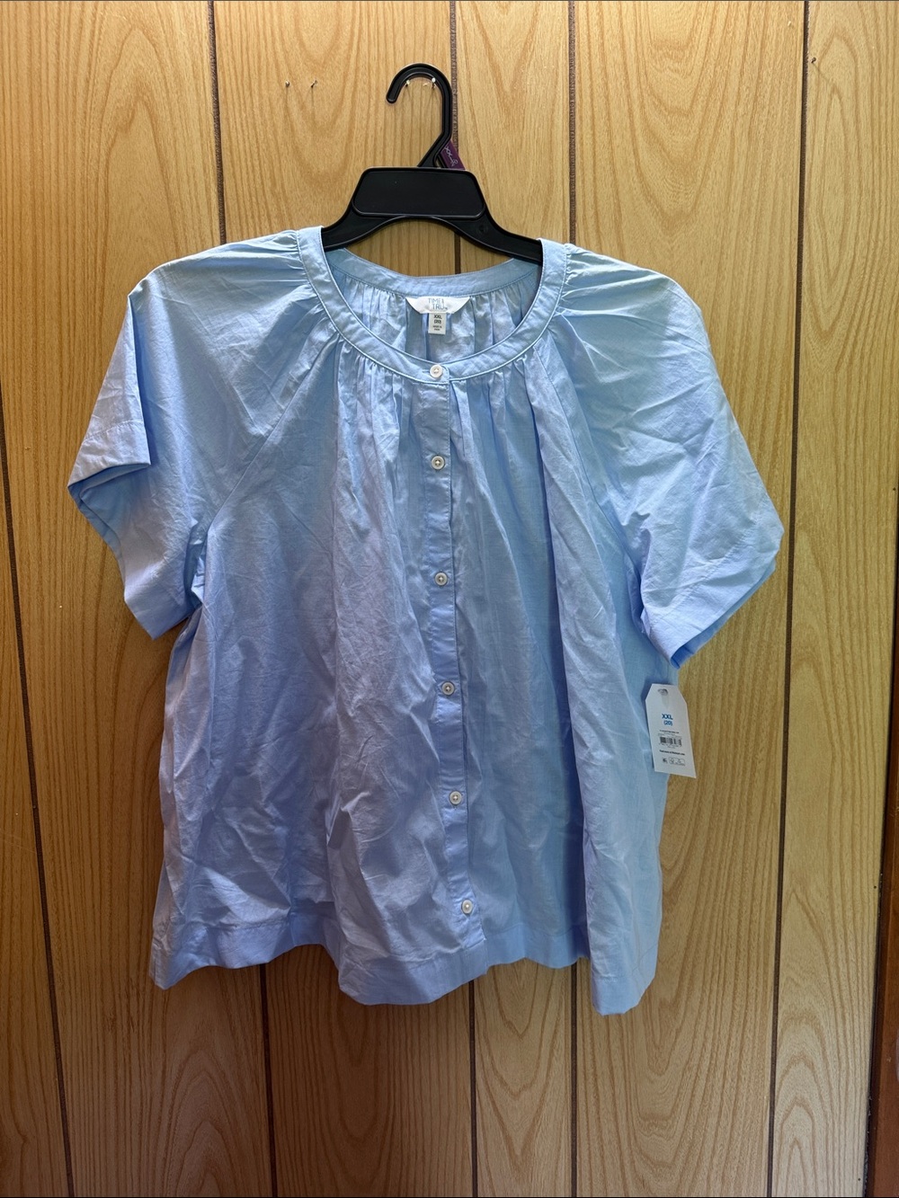 Time and Tru Sky Blue Short Sleeve Button Front Blouse